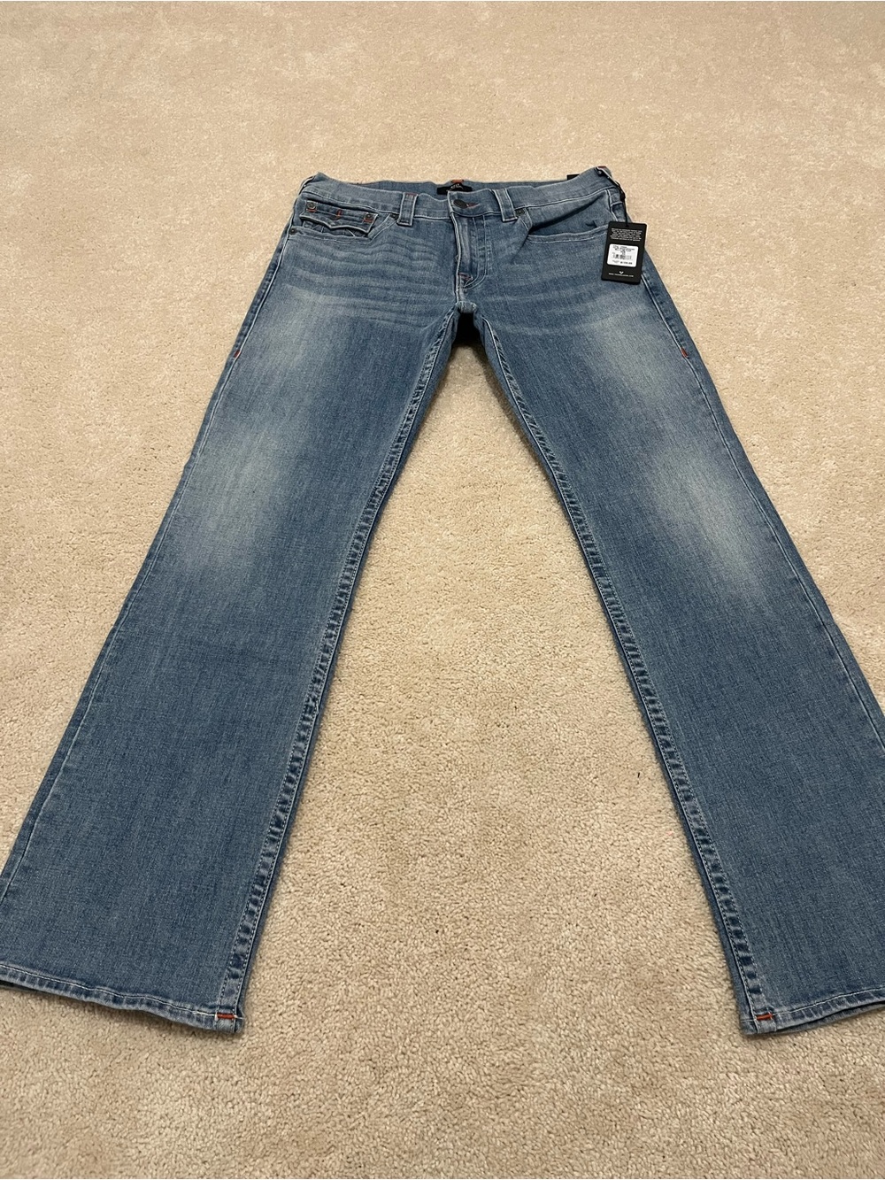 NWT True Religion Billy SN Flap Men’s Jeans 34 Skygrass Medium Wash Blue